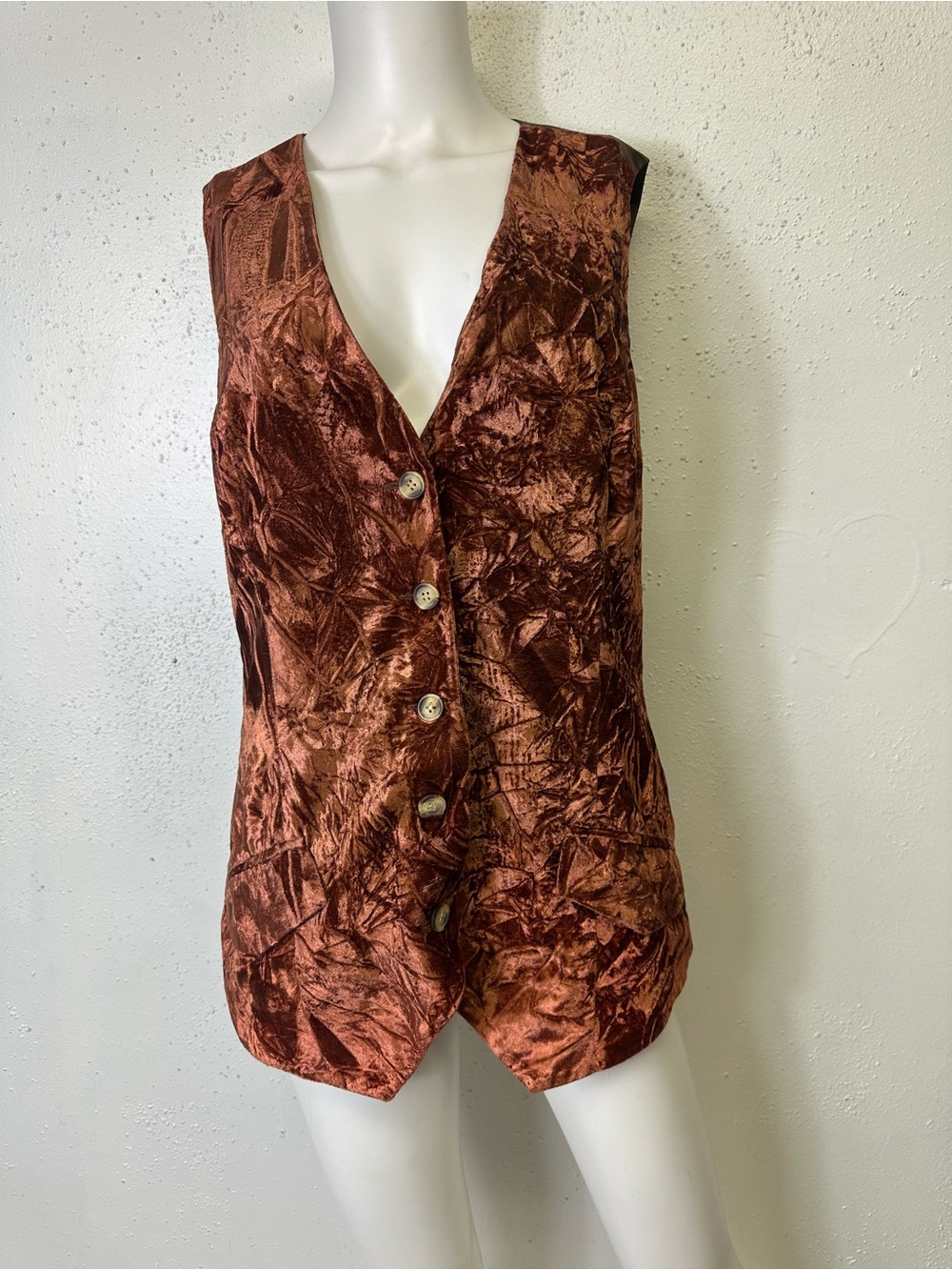 Cambridge Dry Goods Copper Brown Crushed Velvet Button Vest